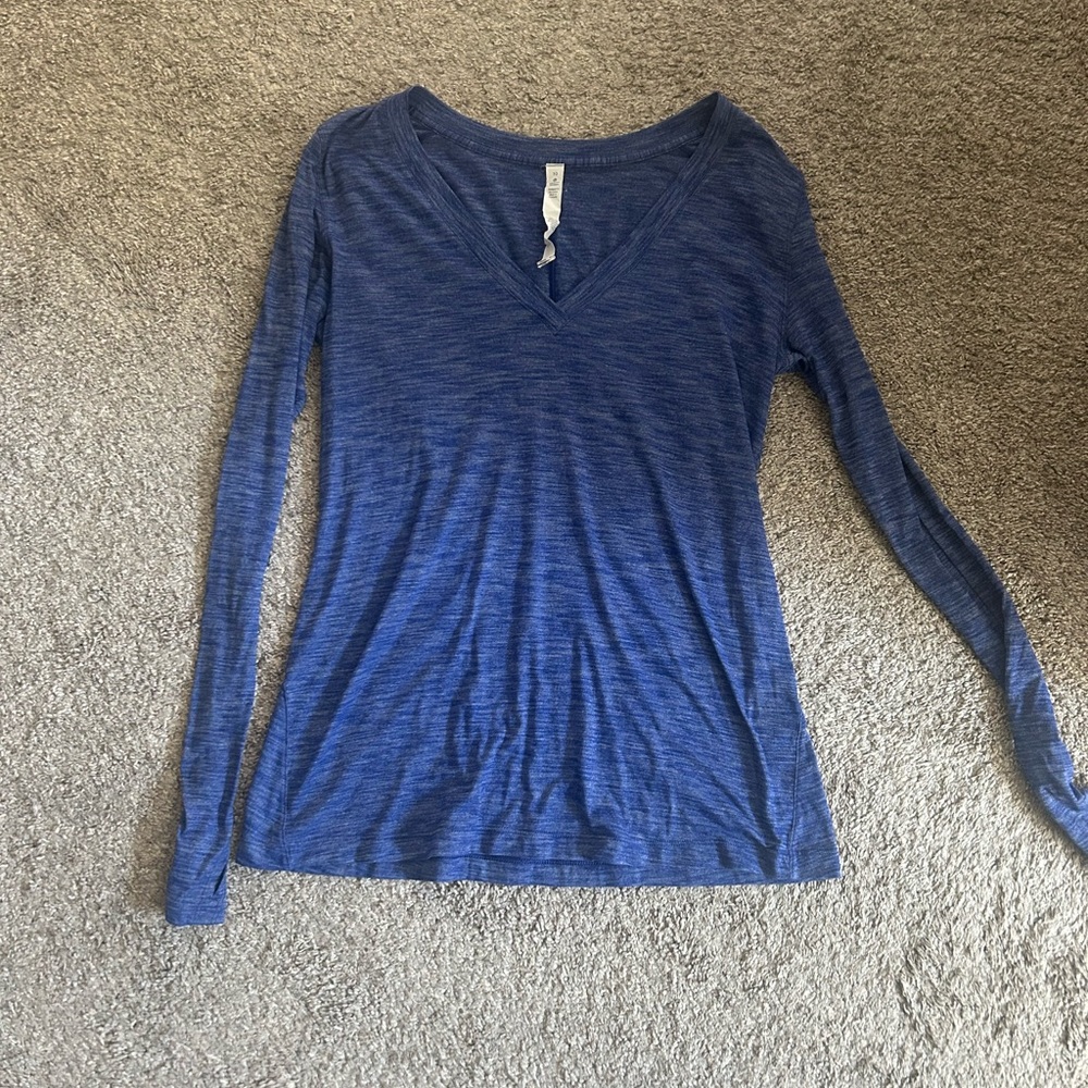 Blue V-Neck Long Sleeve Top